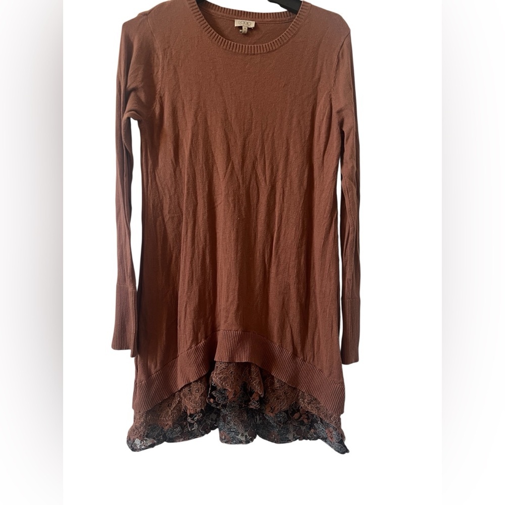 LOGO by Lori Goldstein Tunic Eyelet Ruffle‎ Hem Modal Top Women's Size M